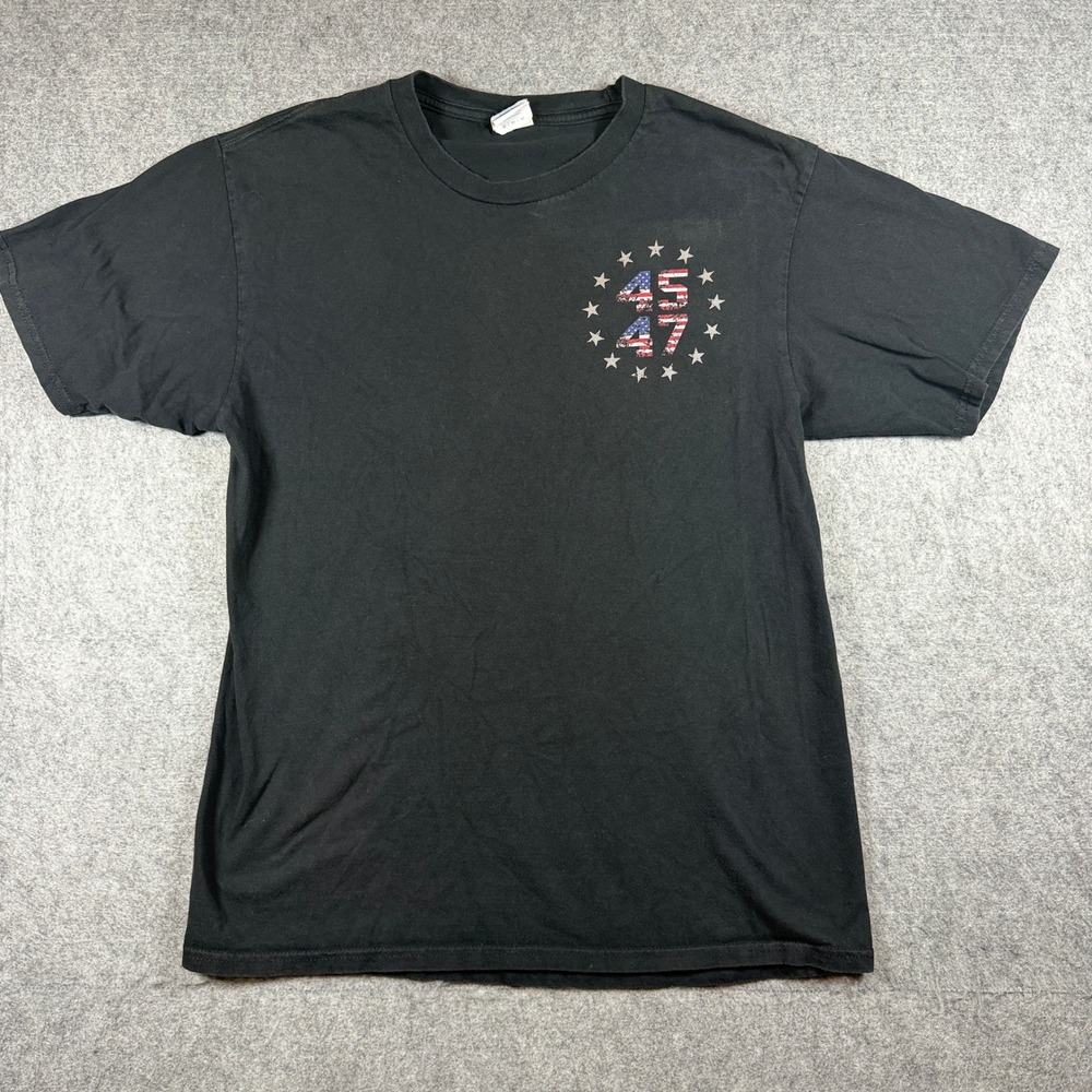 Fan Favor Mens Trump 2024 Graphic T Shirt Medium Black Patriotic 45 47 Cotton